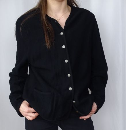 Geiger Cardigan, Schwarze Strickjacke, Gr. L, 100% Wolle