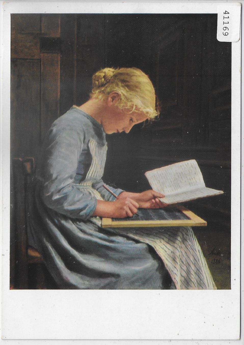 Cartoline postali: Albert Anker - Schreibende Schülerin – Usato da Ettingen venduto da Kartenplanet
