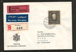 1938 Liechtenstein Nr. 142 auf Express Brief, KP 350.--