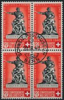 1940  Pro Patria - Viererblock - Ersttag ET - "die hellrote"