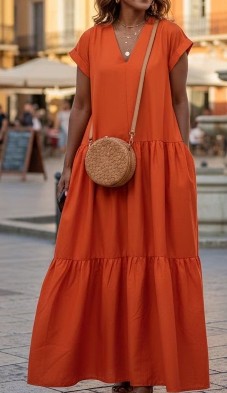 Vestiti: MaxiKleid orange Grösse 2XL V-Ausschnitt gestuft – Nuovo e nell'imballaggio originale da Hittnau venduto da Gamoe 4
