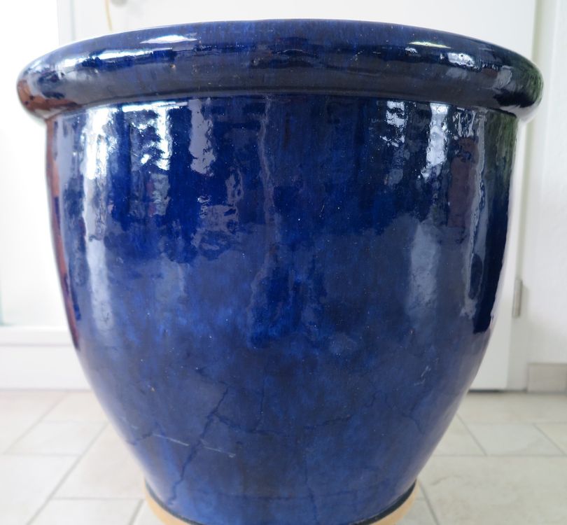 Blumentopf blau Keramik / Höhe 50 cm, Durchmesser 60 cm Kaufen auf