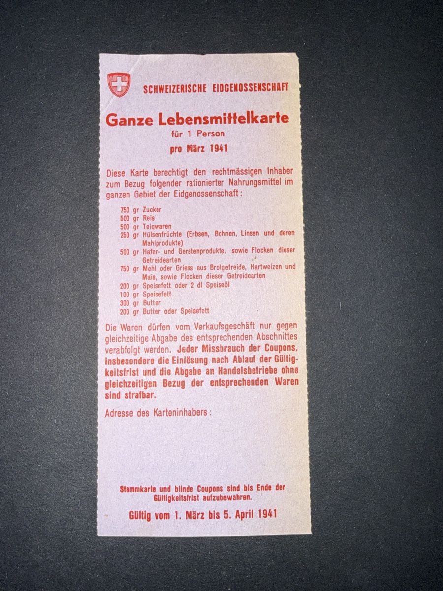 Altre raccolte & rarità: Rationierungskarte Lebensmittel 1941 – Usato da Grenchen venduto da Bastet007