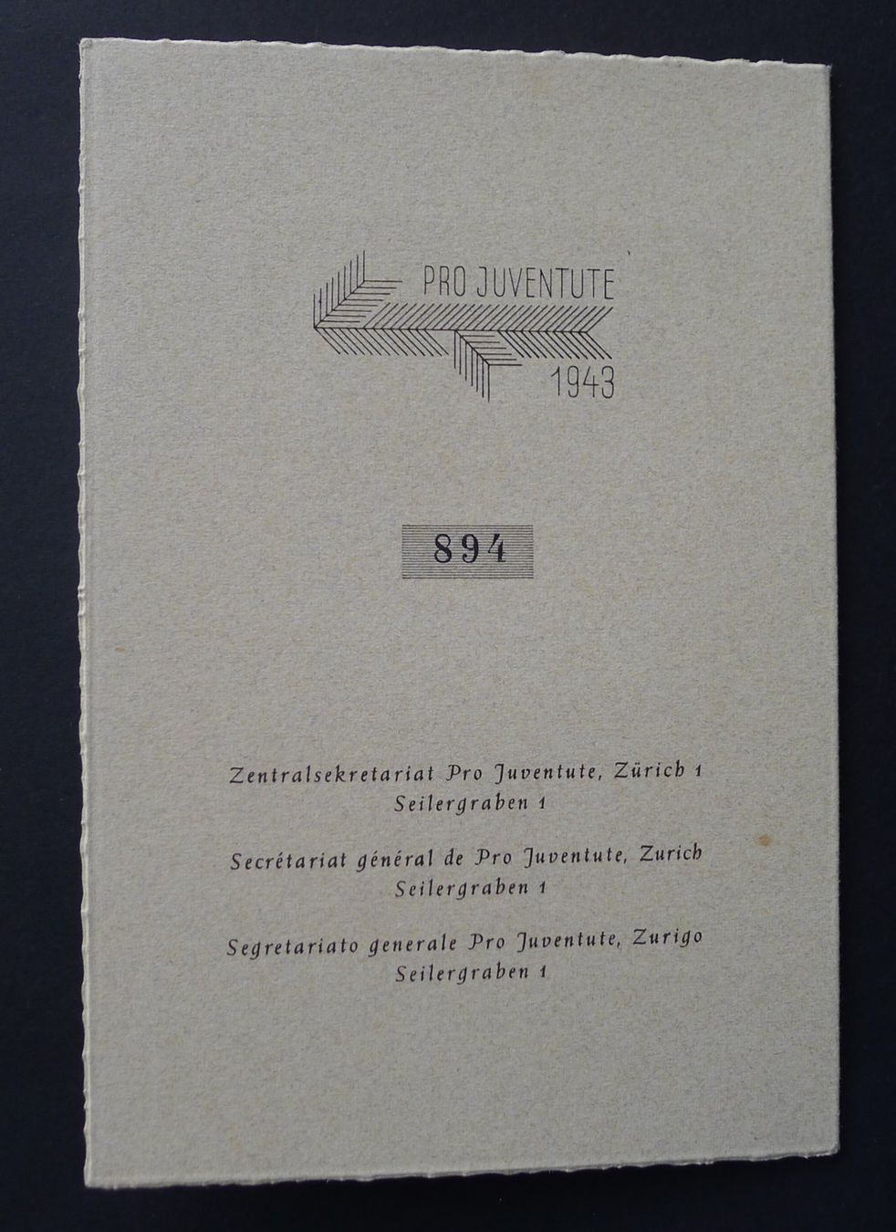 Alle Briefmarken: PJ 1943, Serie in Geschenk - Folder, nummeriert – Gebraucht aus Ebikon von SilvioFreund 4