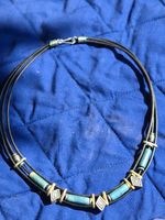 Vintage Boheme Halsband kurz, Choker mit Leder, 39 cm