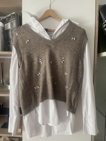 Weste mit Bluse AMISU braun/weiss Grösse XS neuwertig