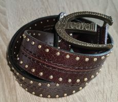 JustCavalli Ledergürtel Nieten 90 cm. Braun Vintage Look