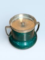 Vintage Art Deco Ceramic & Metal Sugar Bowl with Lid