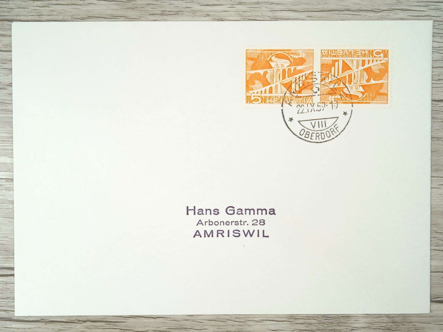 Tutti i francobolli: TR10 Enveloppe + Timbre Suisse 1959 – Usato da Cousset venduto da Patrick_Collections