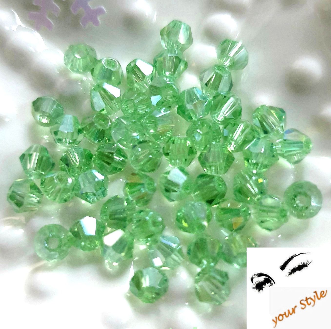 Perlen (unechte): 100 Stk. wunderschöne Glas-Perlen 4mm "peridot AB Lüster" – Neu und originalverpackt aus Oberglatt ZH von -your-Style- 1