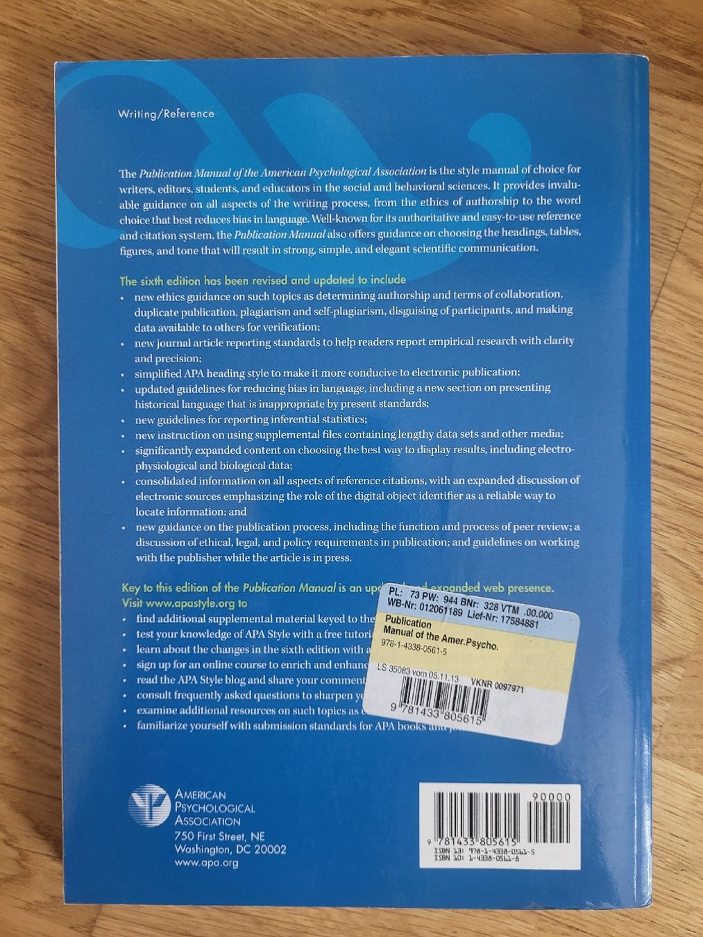 Libri: APA Manual (6. Auflage) – Usato da Buchs AG venduto da sie_f6dg 1