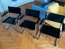 Leder Freischwinger Stuhl im Thonet / Bauhaus Stil, 3 stk.