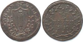ST. GALLEN Kanton Halbbatzen 1810 1/2 BAZEN Billon SELTEN