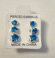 Neu! 3 x Steckohrringe mit eingefasstem Strass blau