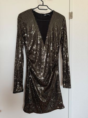 Zara Kleid festlich Cocktailkleid Pailletten Glitzer -M- NEU