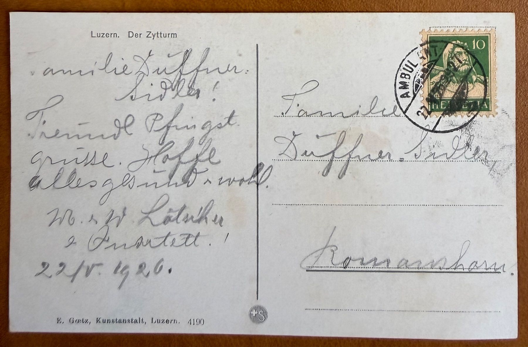 Cartoline postali: Luzern Der Zytturm 1926 – Usato da Lutry venduto da Ediego 1