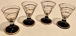 4 Schnapsgläser schwarzer Fuss Streifen Ringe Gold ca 30 ml