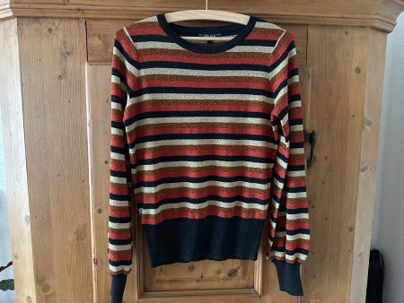 King Louie Pullover Damen Gr. M Schwarz Gold Rot Glitzer