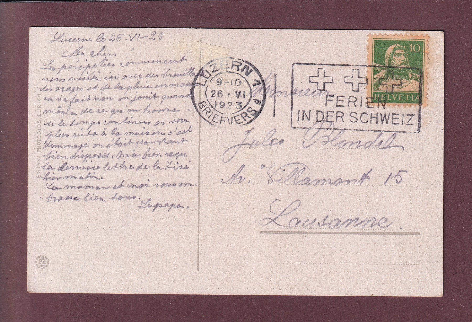 Cartoline postali: LUZERN - Bahnhof - Pilatus - 1923 – Usato da Pully venduto da nicecards 1