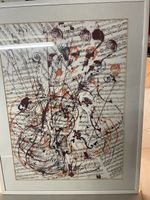Gerahmtes Bild Noten Violinen Abstrakt Signiert 63x99cm