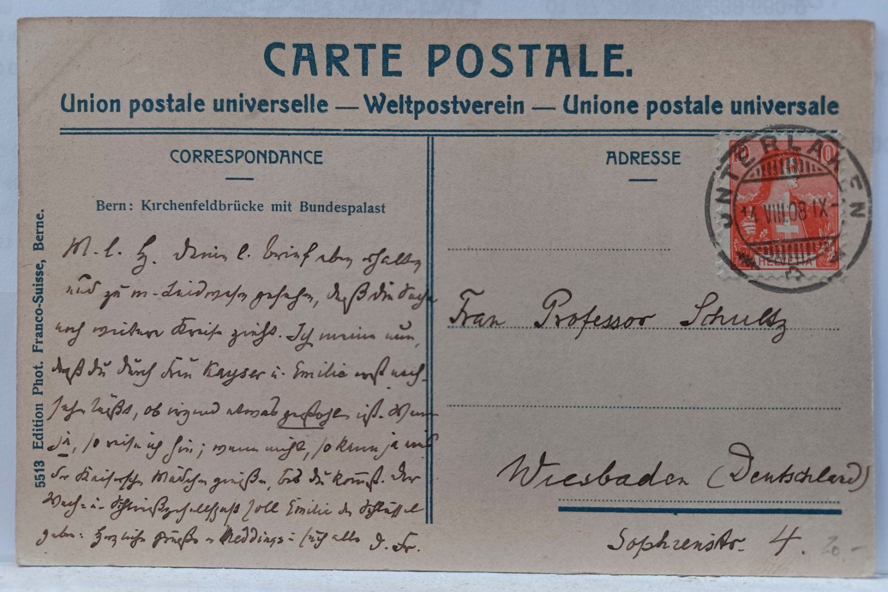 Cartoline postali: Bern, Kirchenfeldbrücke mit Bundespalast, Jnterlaken 1908, – Usato da Aarau Rohr venduto da mgvw 1