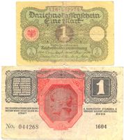 Deutschland 1 Mark 1.1.1920, Österreich 1 Krone 1.12.1916