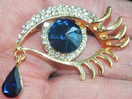 Brosche F-333 – Auge Blau – Strass – 3,8 x 4,6 cm