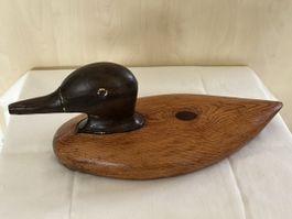 Massive Holz-Ente, handgeschnitzte Holz Skulptur, Vintage