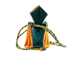 Schlussverkauf - Tuareg Lederbeutel gelb/grün klein