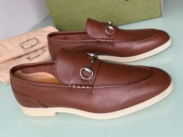 GUCCI Jordaan Horsebit Braun Slip On Loafers Schuhe 43 NEUE