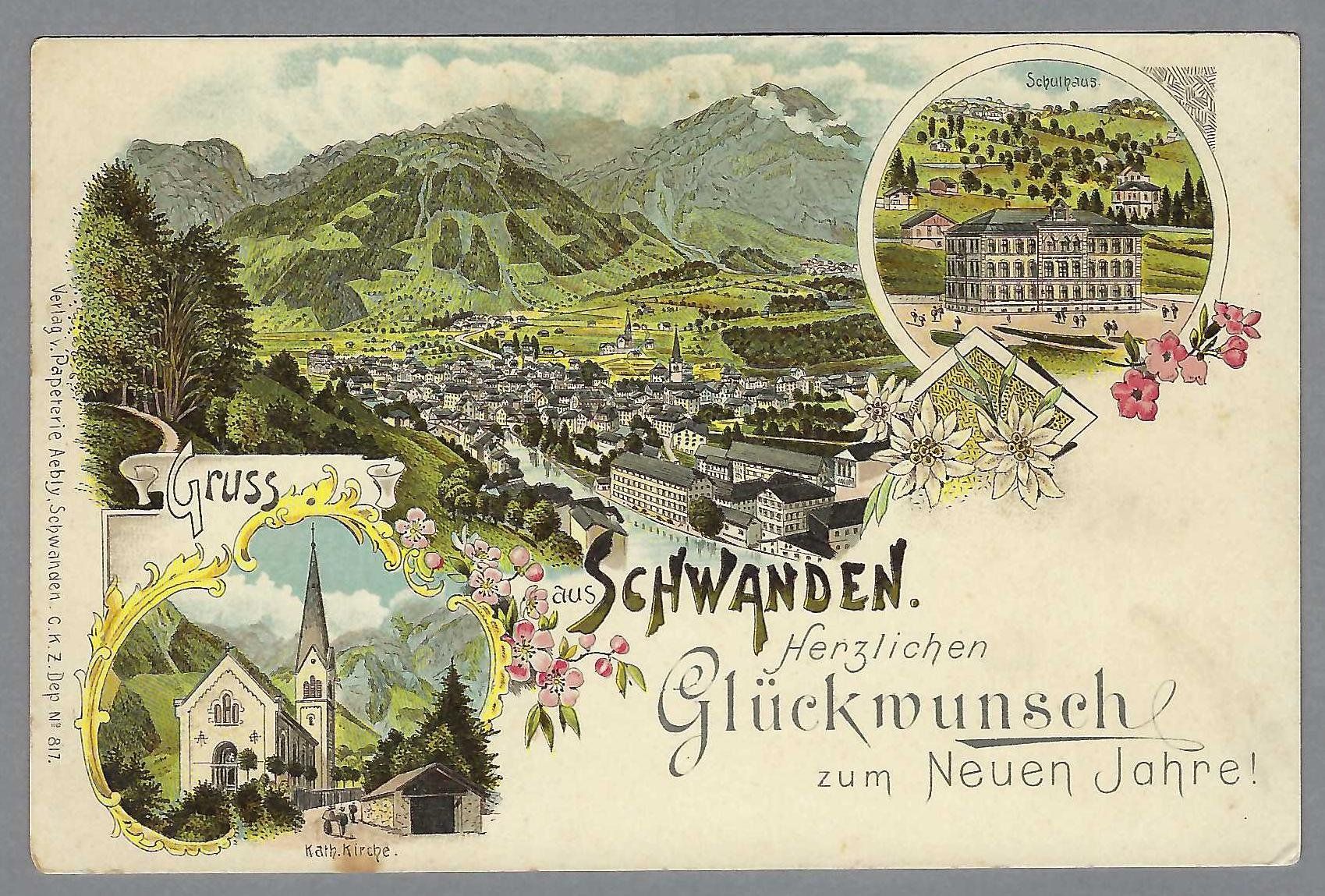 Cartoline postali: ca. 1900, SCHWANDEN, LITO, SCHÖN – Usato da Pura venduto da ulisse1957