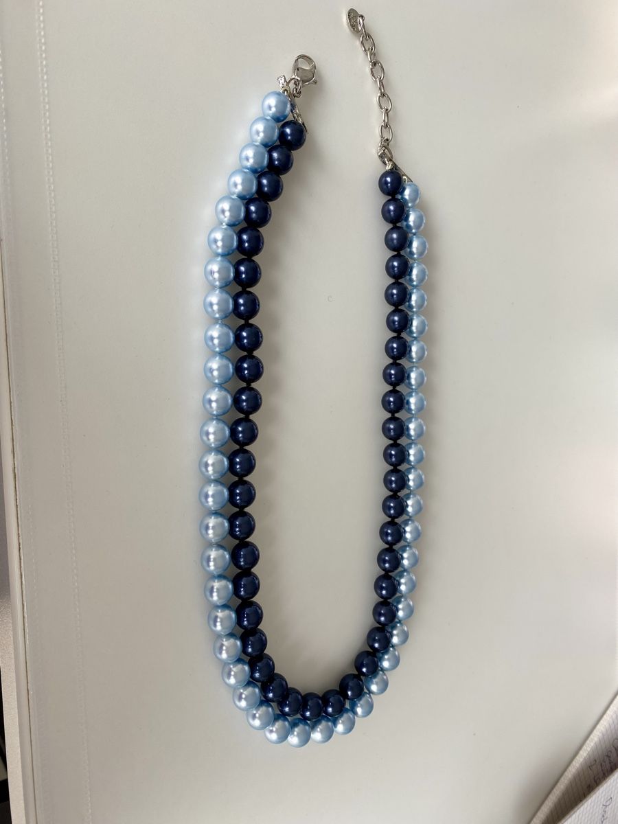 Catenine: Perlenkette 2-reihig hellblau/dunkelblau 48 cm – Usato da Dübendorf venduto da Azzurro17 2