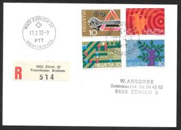 R-FDC Karte Serie 505-508 ET Zürich 17.2.1972
