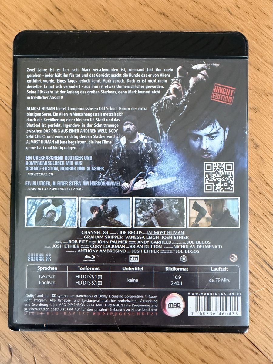 Tutti i DVDs: ALMOST HUMAN Blu Ray Joe Begos Gore (2014) – Usato da Hünenberg venduto da Paddels 1