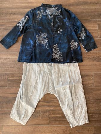Zeitlos by Luana Bluse Flower-Print blau Gr. 6 / 50-52-54
