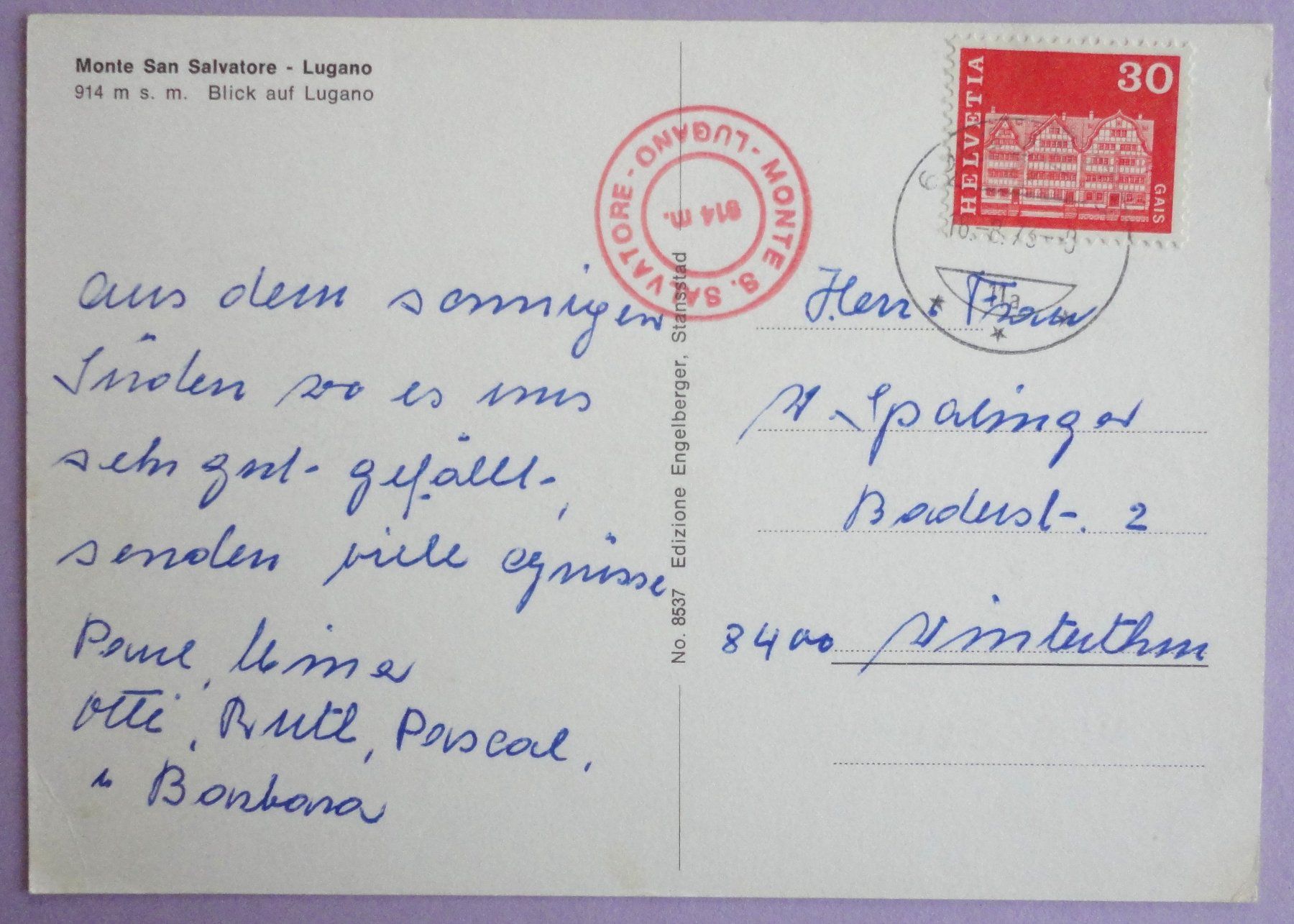 Ansichtskarten: Monte San Salvatore - Lugano – Gebraucht aus Fétigny von Billy2miny 1