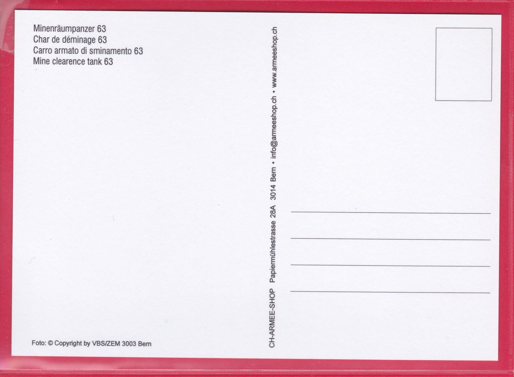 Cartoline postali: MINENRÄUMPANZER 63 – Usato da Oberrieden venduto da Gebirgsstelze 1