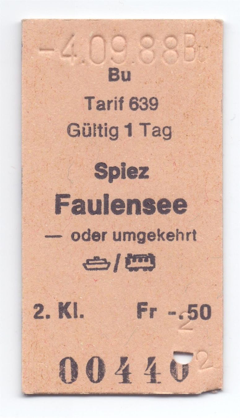 Tickets: Schiff-Billette Spiez - Faulensee – Gebraucht aus Langenthal von Sammlungs_aus