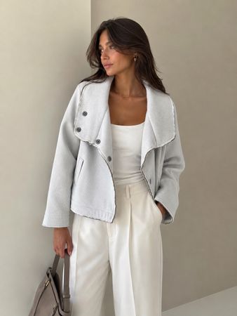 Damen Jacke Grösse S hellgrau Doppelreiher Kragen