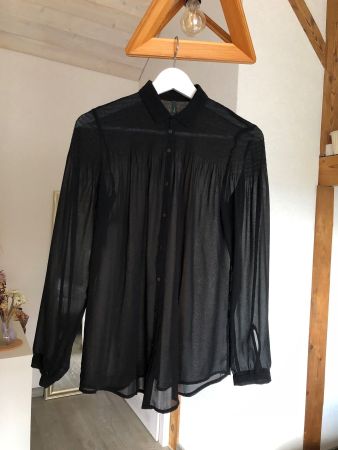 BENETTON Chemisier noir transparent Hemd black mesh Shirt