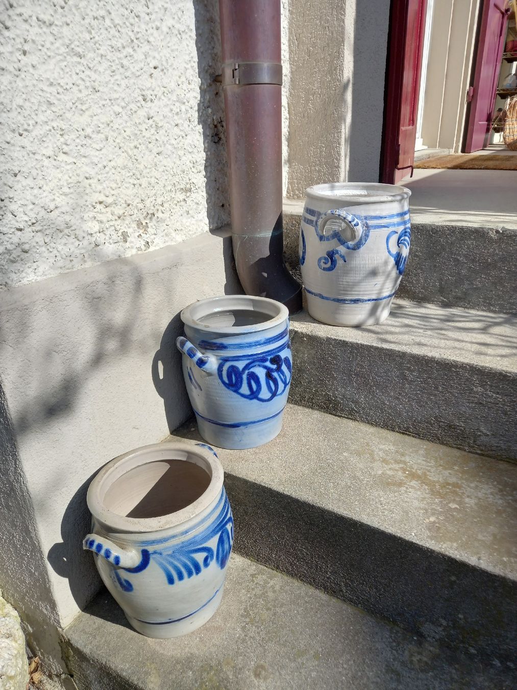 Töpfe: 3 antike Töpfe, blau grau  Steingut, Vintage – Gebraucht aus Seon von Zack_16