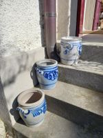 3 antike Töpfe, blau grau  Steingut, Vintage