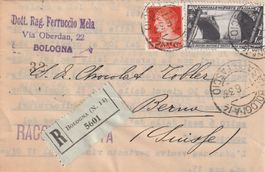 Italien-Einschreibe-Brief von Bologna in die Schweiz-1933