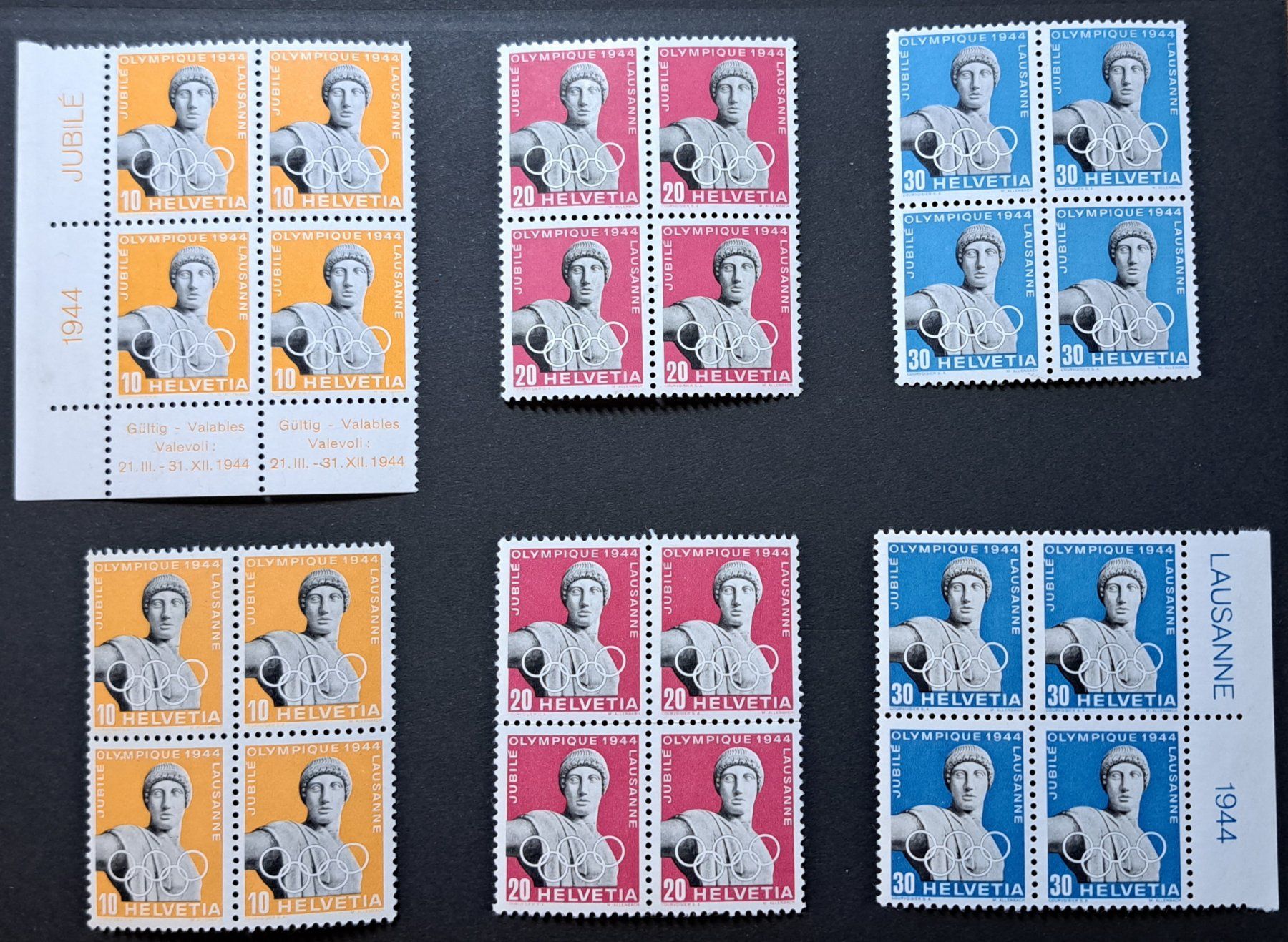 Alle Briefmarken: SBK 259w - 261x beide Auflagen postfrisch Viererblocks – Gebraucht aus Unterägeri von PhilatelieStudiger