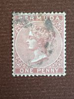 Timbre Bermuda One Penny, effigie Reine Victoria, rouge