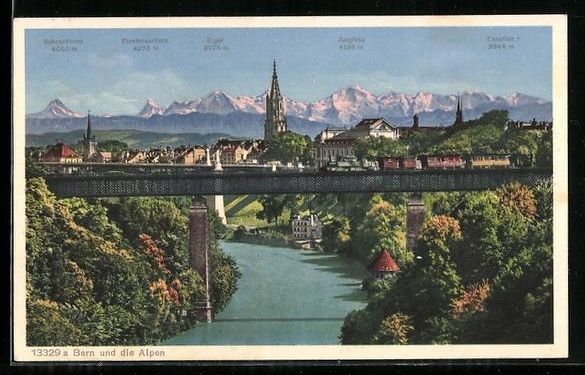Ansichtskarten: Bern, Panorama mit Brücke, Eiger und Ju – Gebraucht aus Berlin von bartko-reher
