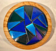 Sous plat vintage 50s, bois et mosaïque