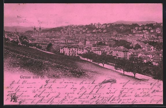 Cartoline postali: AK St. Gallen, Teilansicht mit Kirche – Usato da Berlin venduto da bartko-reher