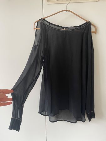 NILE Seidenbluse Schwarz (100% Seide) - Gr. XS, Cut-out