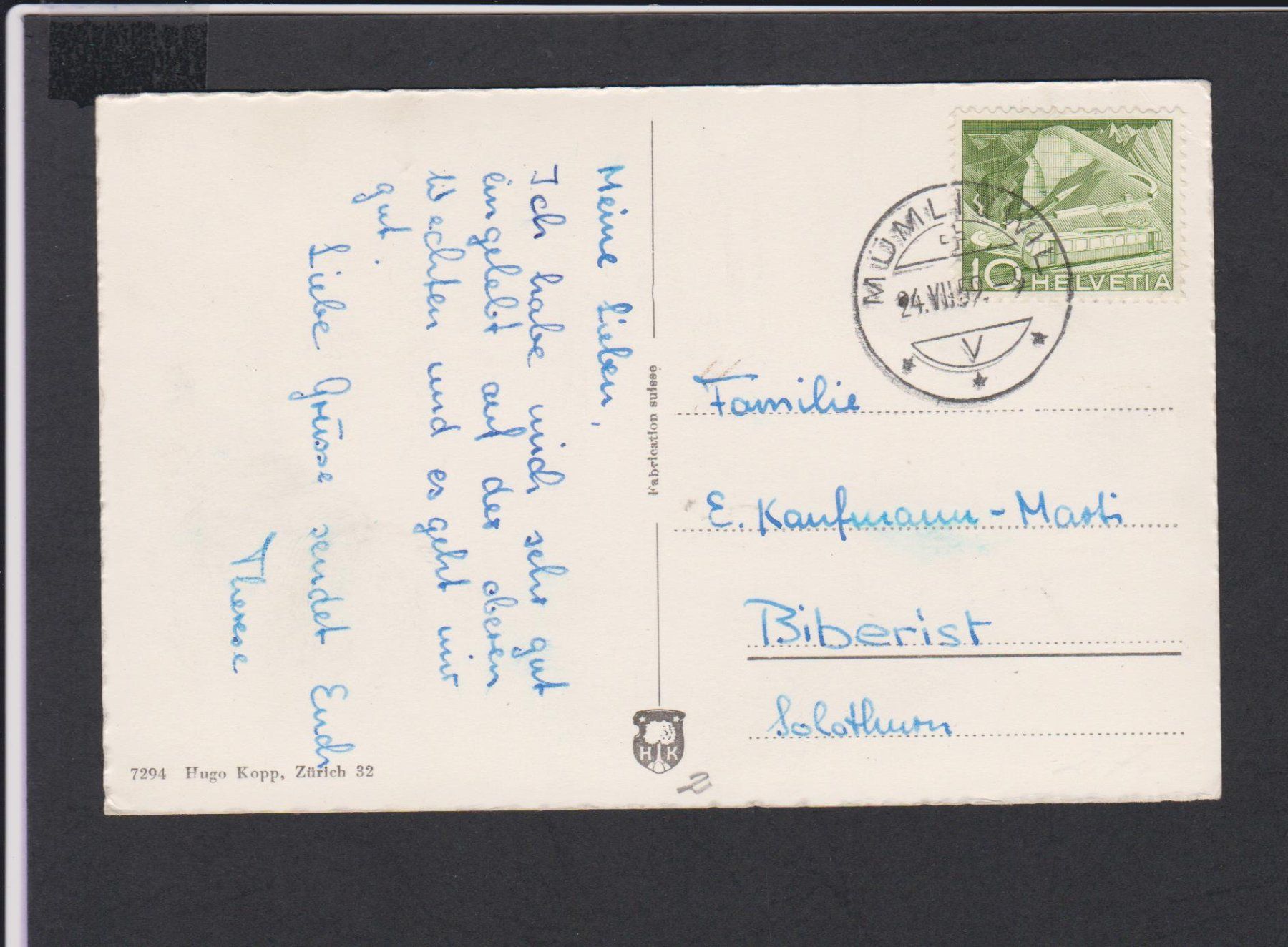Cartoline postali: Mümliswil  SO   :   alte Ansichtskarte gestempelt  1959 – Usato da Vitznau venduto da Ropaku 1